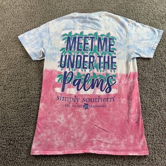 Simply Southern Shirt Womens S Blue Pink Dip Tie Dyed Meet me Under The Palms - Picture 1 of 12